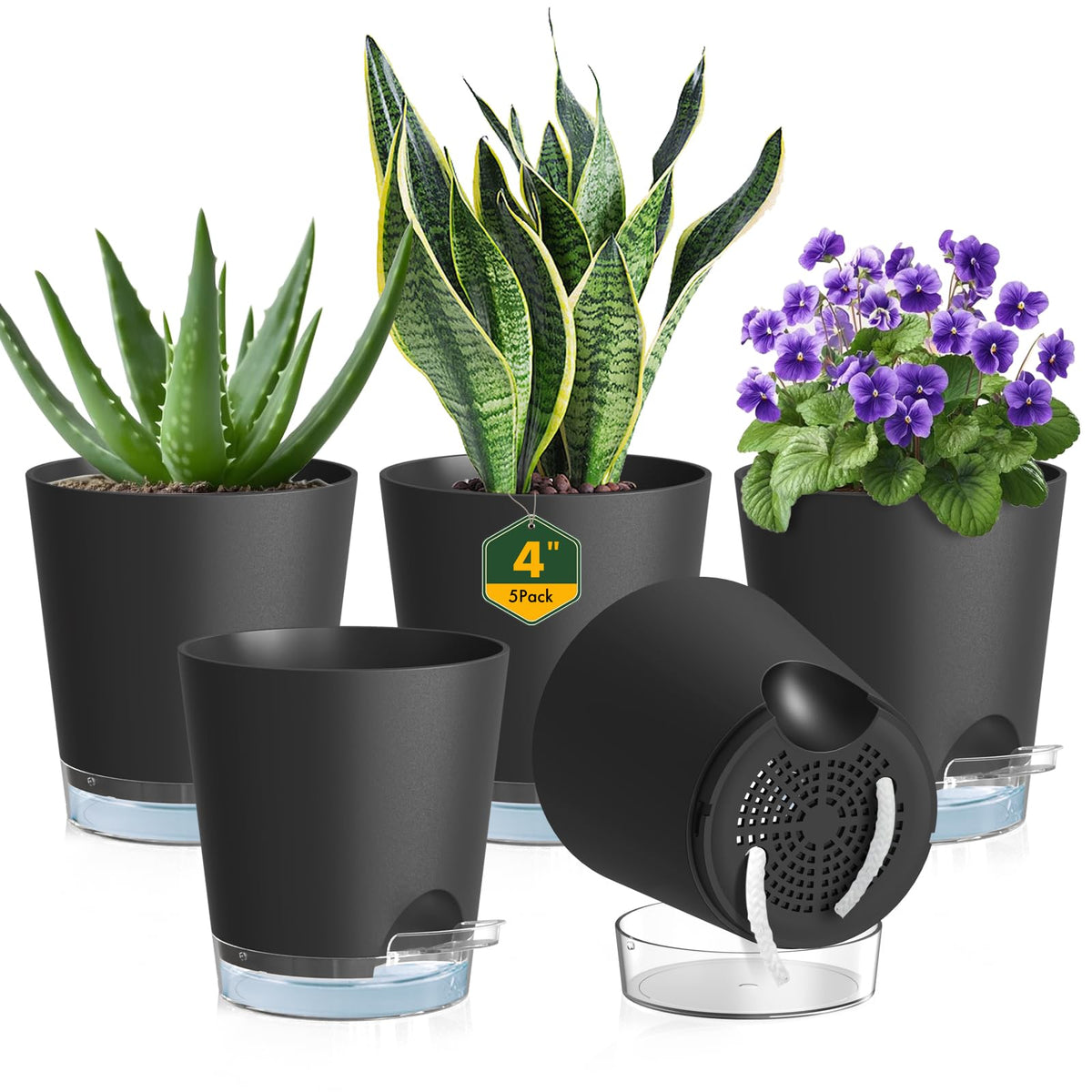 Meowell self-watering pot 4-inch 5-pack with visible reservoir for balanced hydration