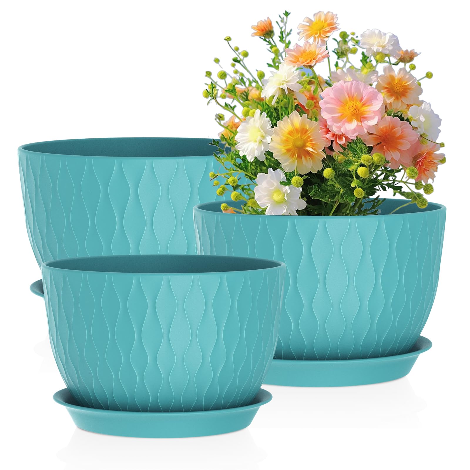 Meowell water ripple pot 12-inch showcases textured modern design for indoor or outdoor plant displays.