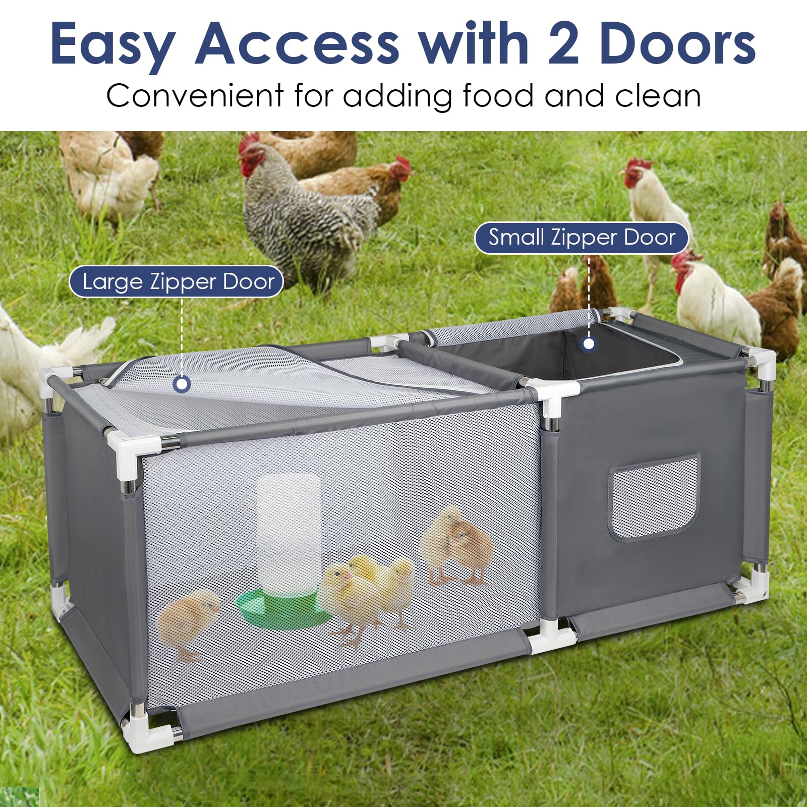 MeoWriental brooder dual-door setup for easier routine care