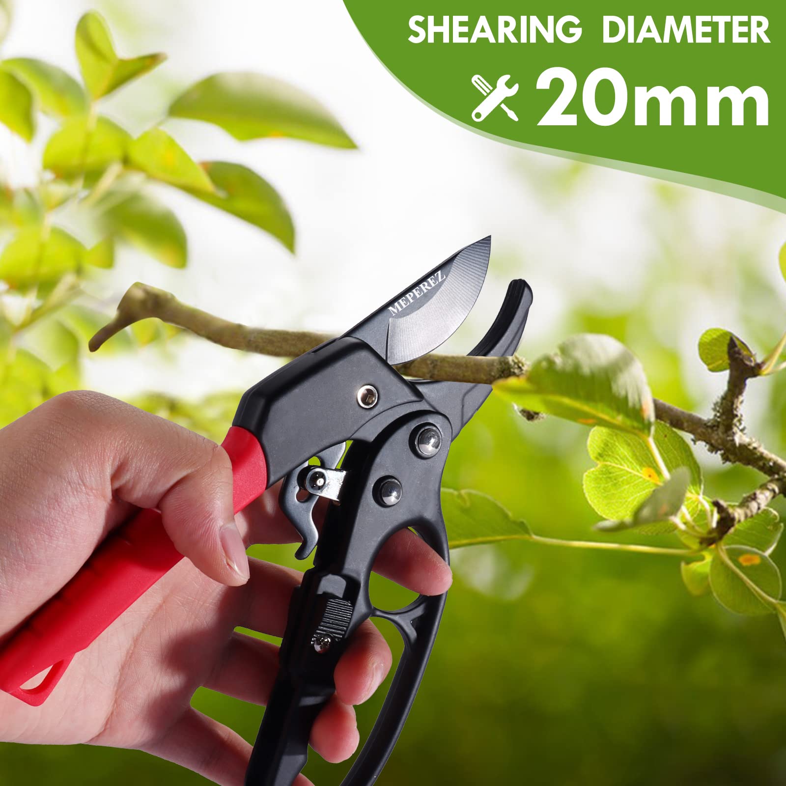 Heavy-duty blade edge on MEPEREZ shears delivers clean cuts through thick stems.