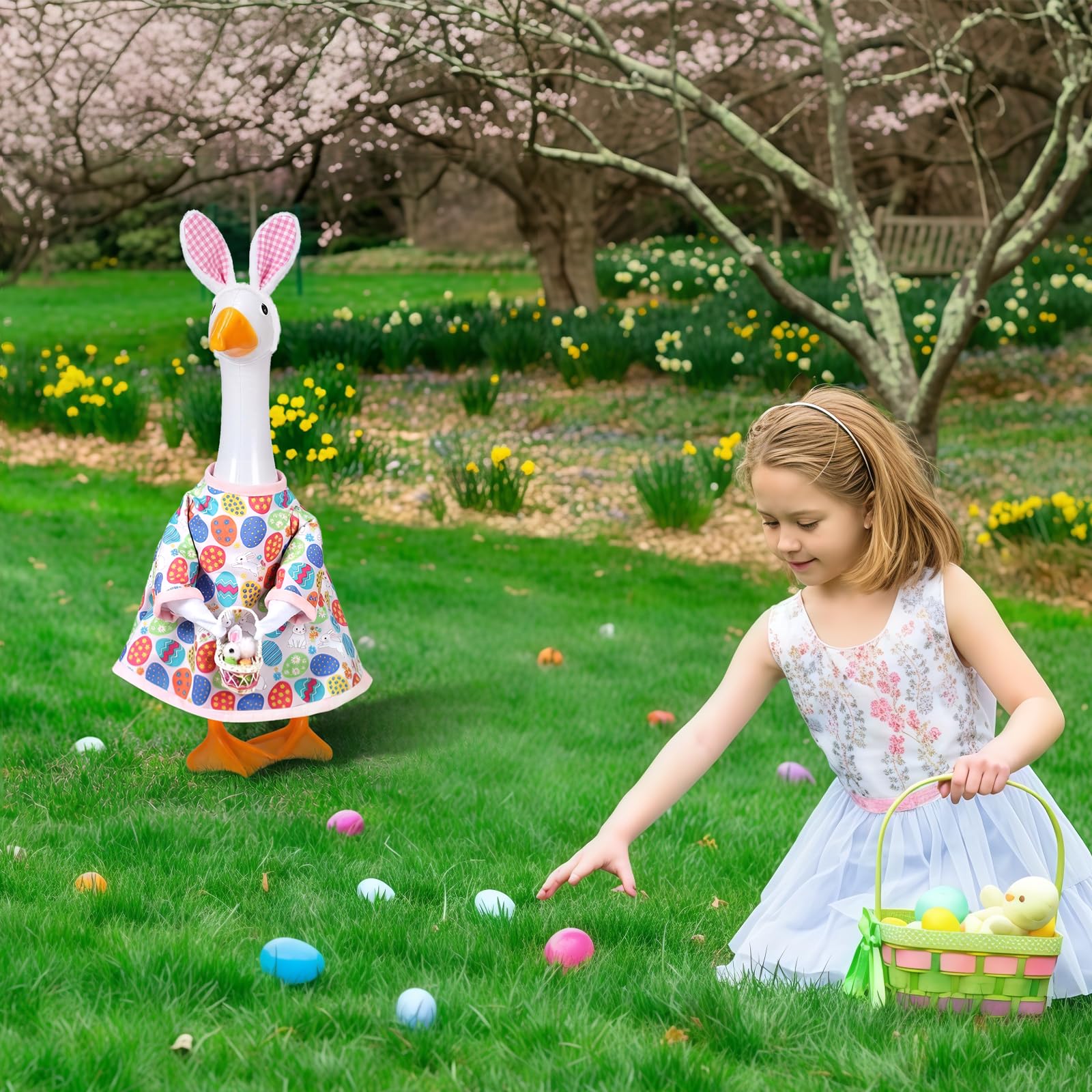 MEPIG Easter eggs and bunny detail brighten outdoor decor for celebrations.