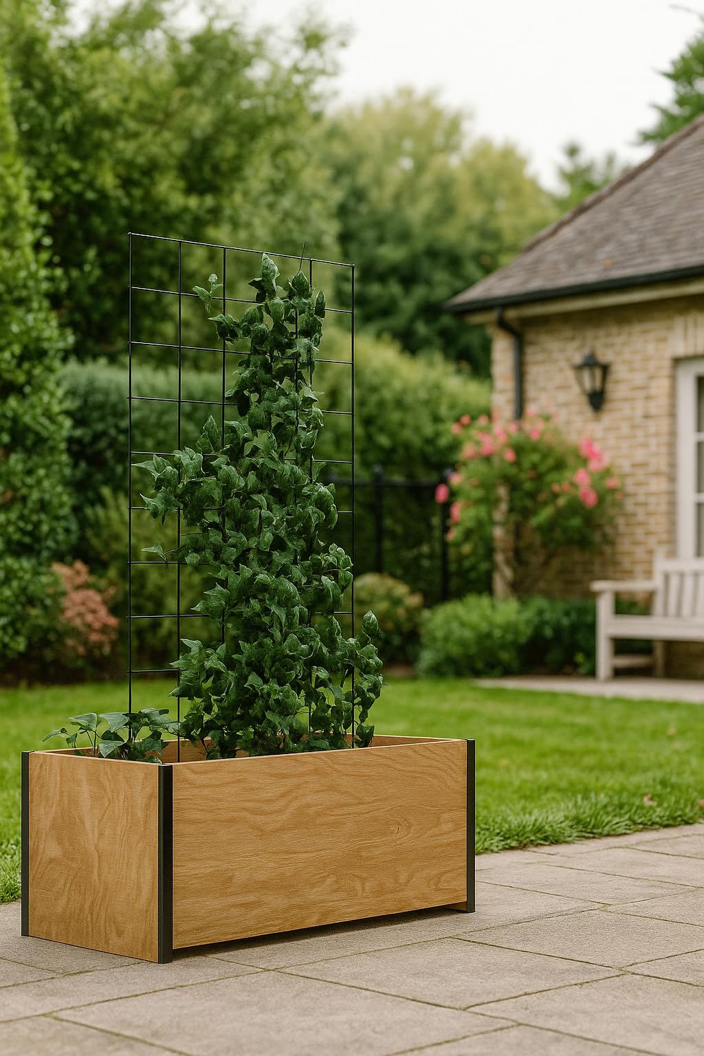 Meranti Trellis powder-coated steel frame resists rust in outdoor use.