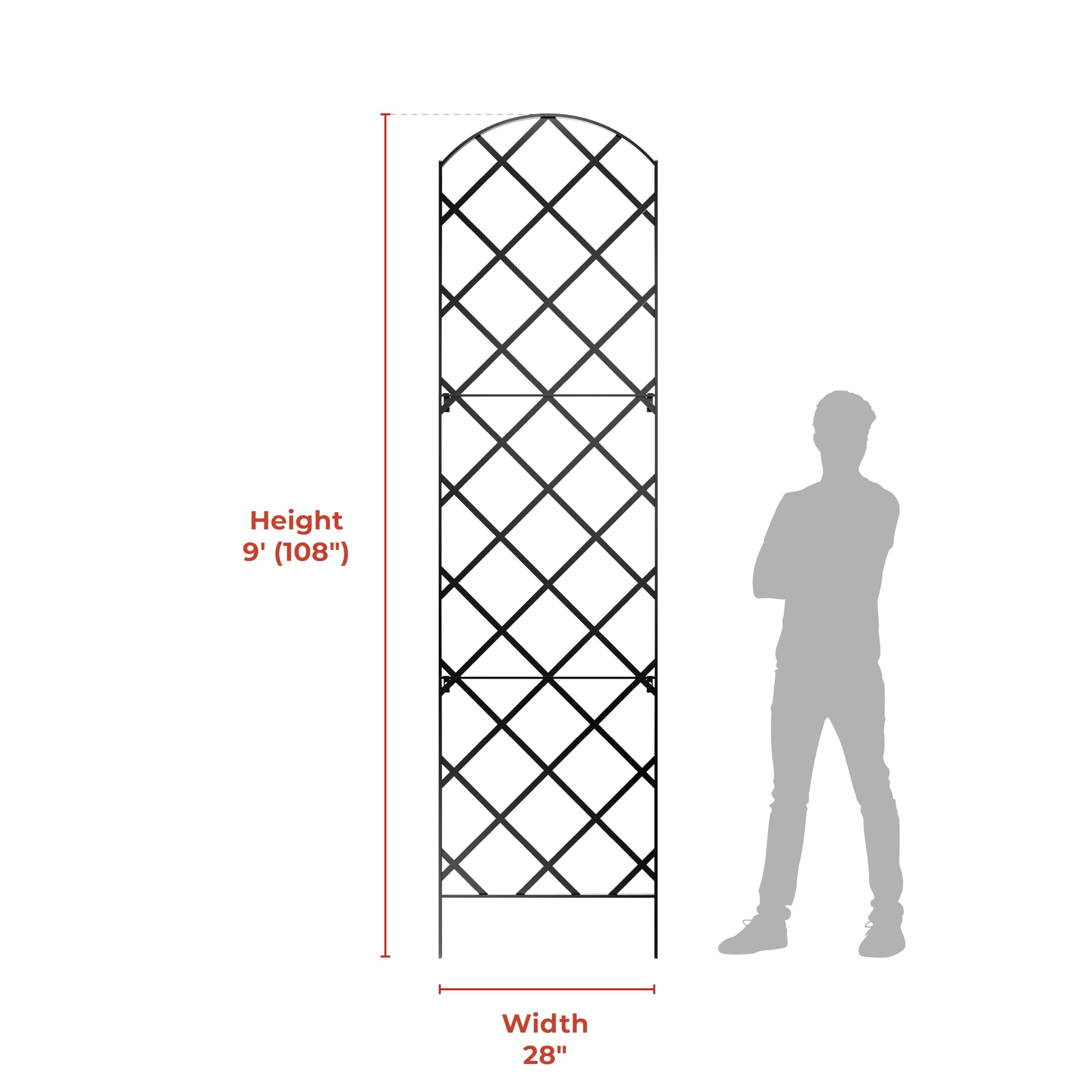 Meranti Giant Trellis 9ft arch-top right view with sleek powder-coated finish