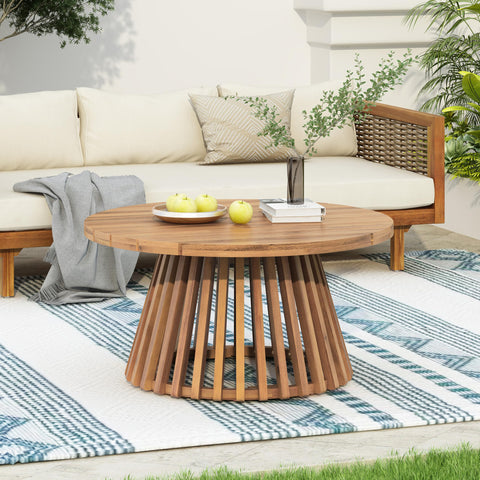 Merax acacia round table base provides sturdy support for outdoor setups