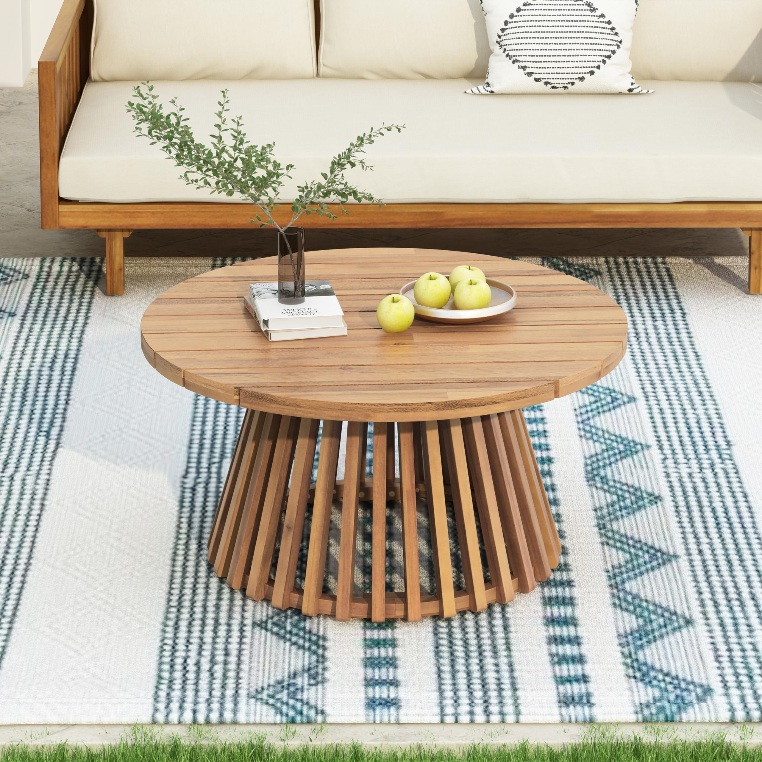 Merax patio acacia round table top with natural grain for outdoor dining