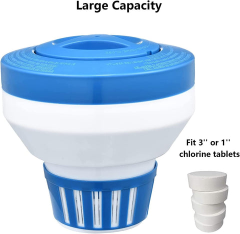 Merkia dispenser closeup showing durable ABS body for long-lasting pool care.
