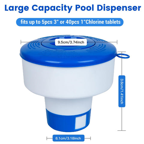Merkia floater showing adjustable flow ring for controlled chlorine delivery