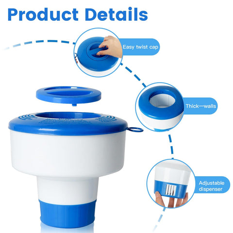 Compact collapsible chlorine floater ready for storage after use