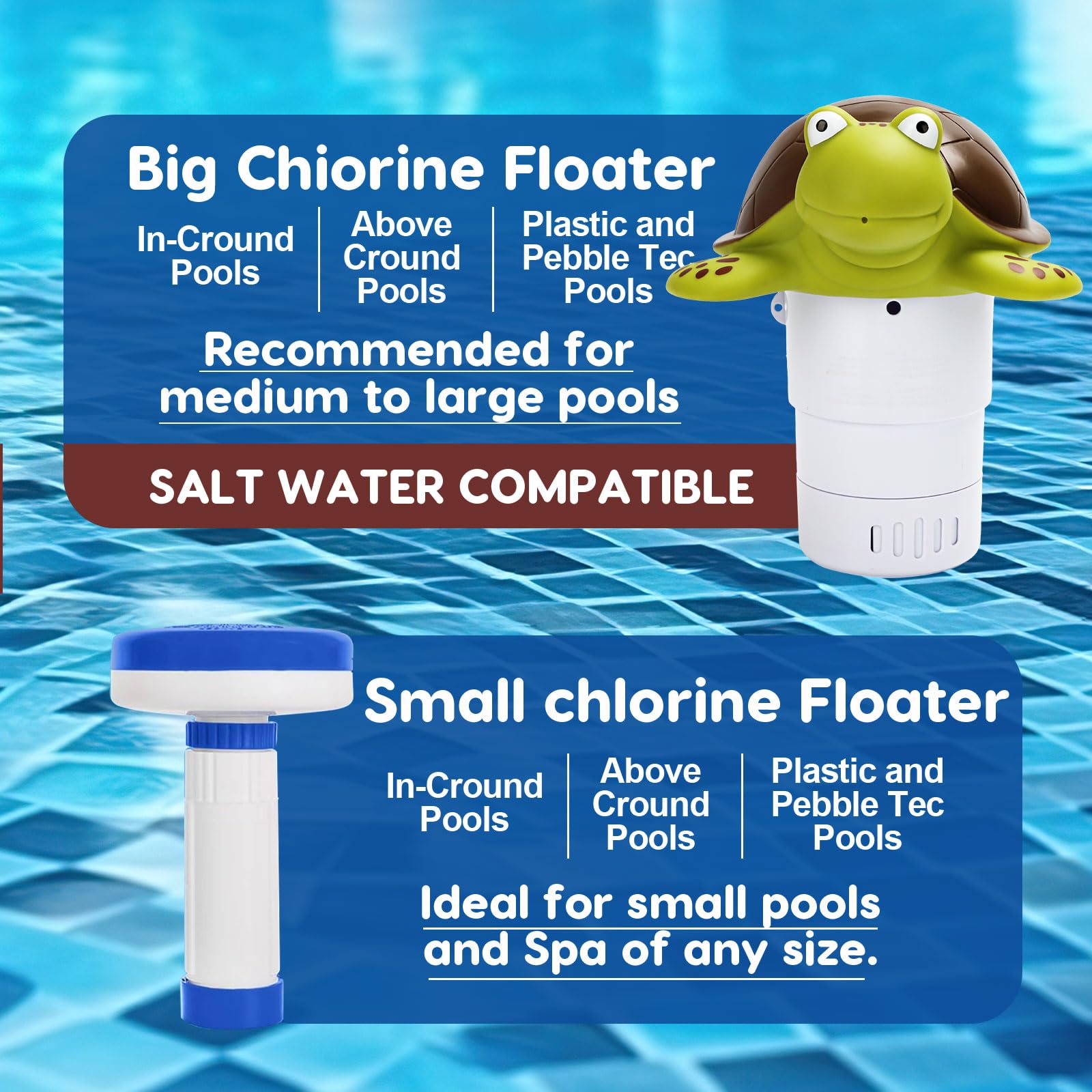 Merkia pool chlorine floater holds up to five 3-inch tablets for extended use
