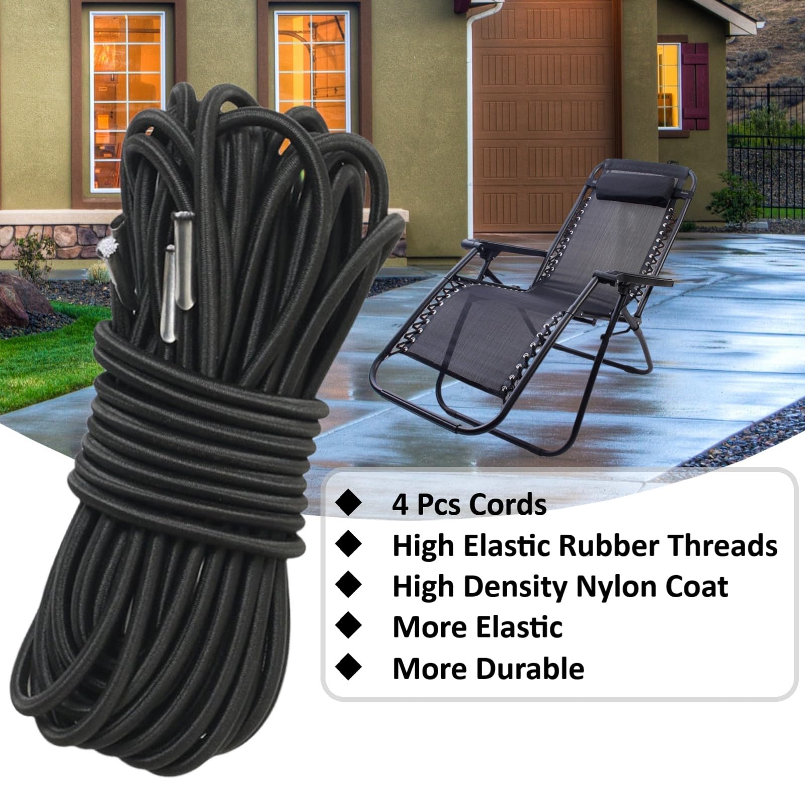 Merrian Living Elastic Chair Cords, long and short, for versatile seating and faster setup.