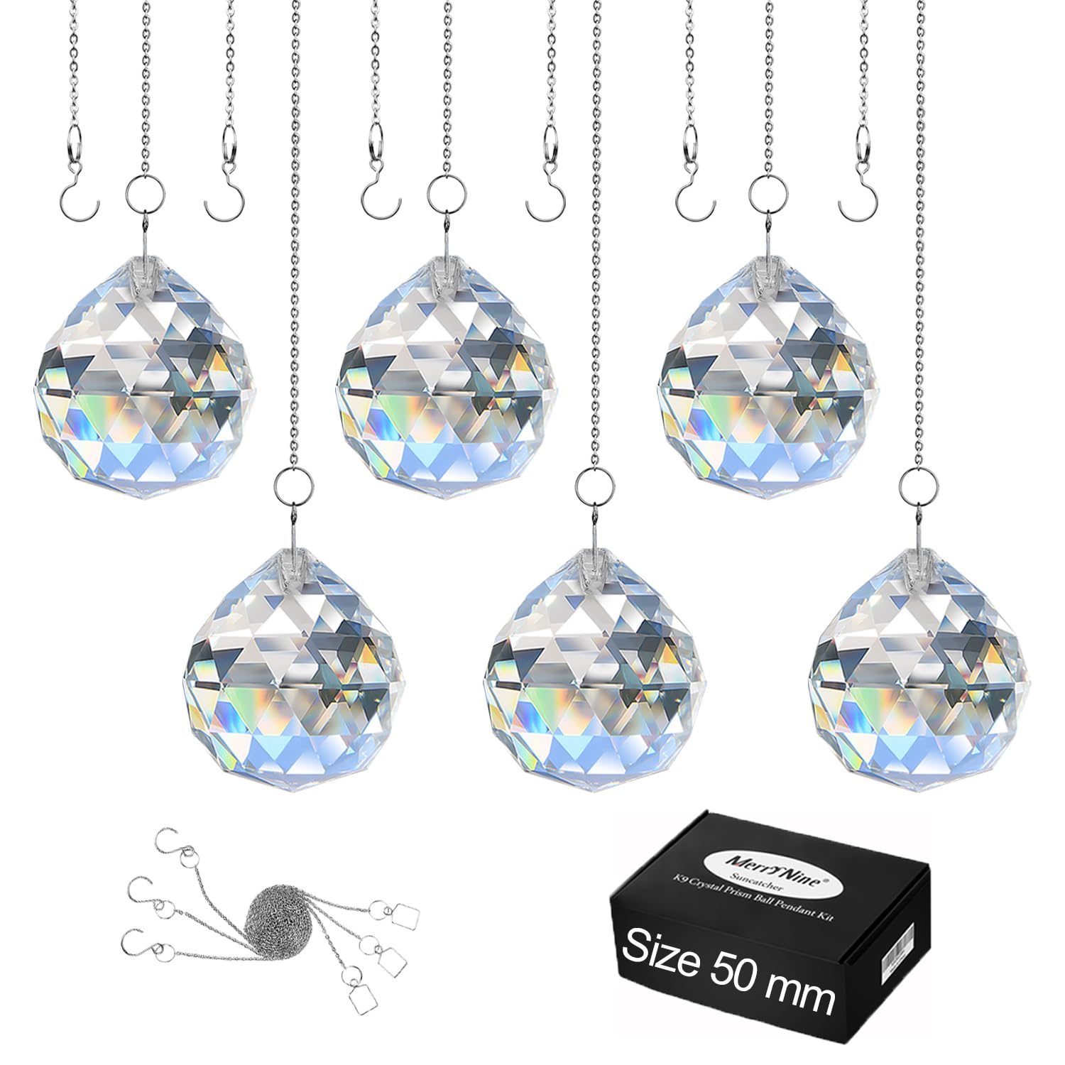 MerryNine clear crystal ball prism 50mm reflects sunlight to create vivid rainbows.