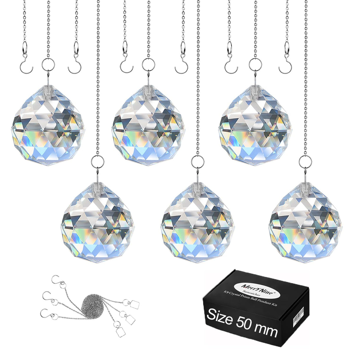 MerryNine clear crystal ball prism 50mm reflects sunlight to create vivid rainbows.
