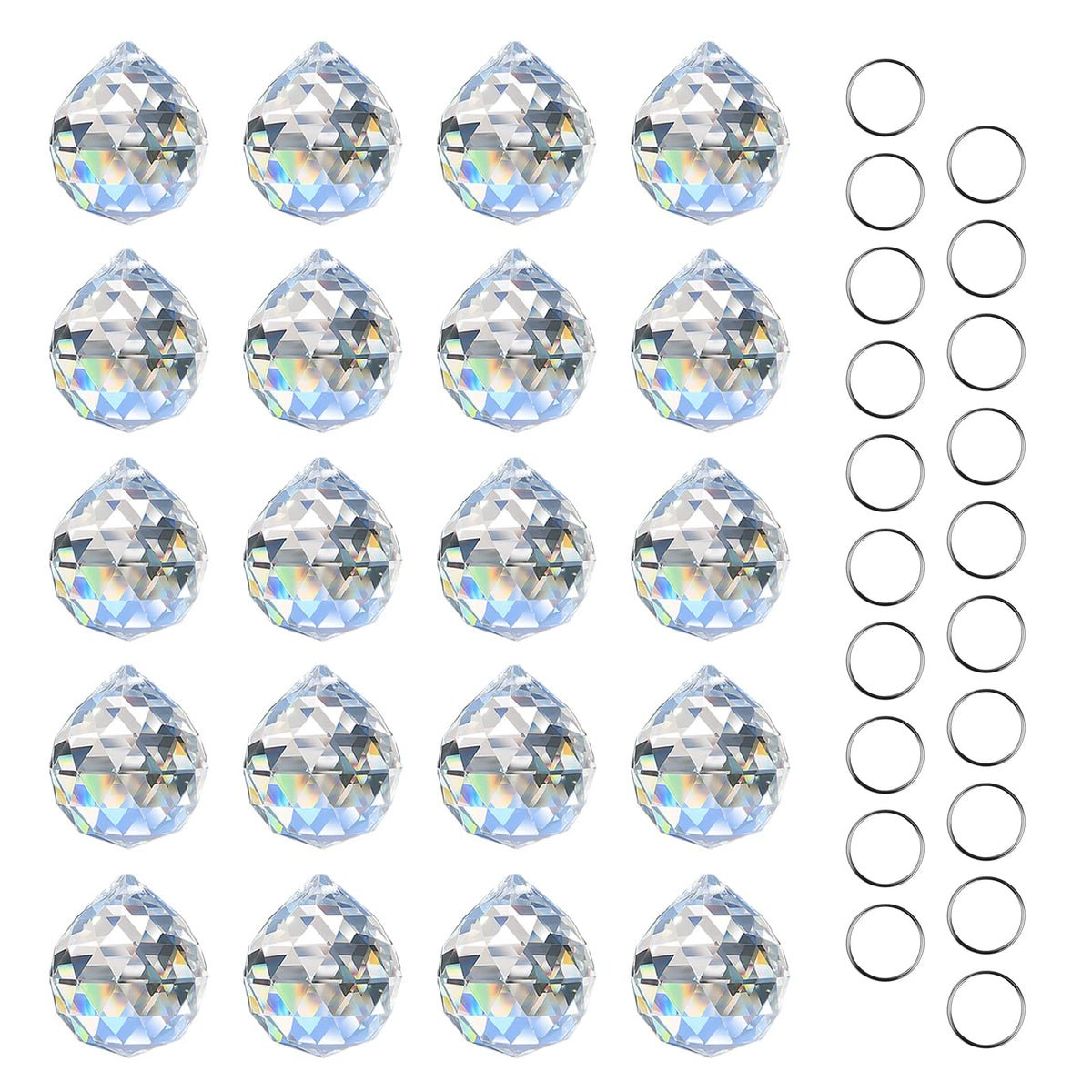 MerryNine clear crystal prism ball with ring casting vivid rainbows in sunlight