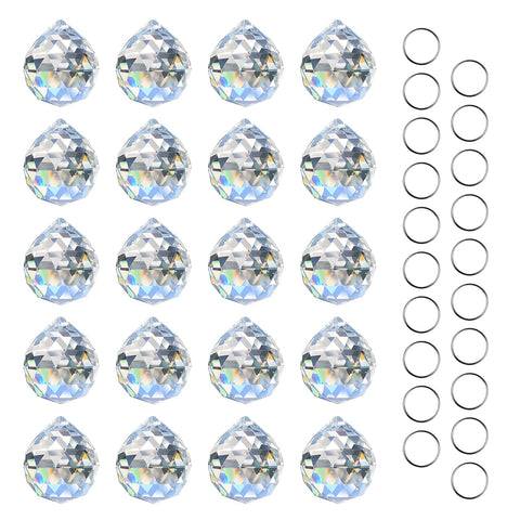 MerryNine clear crystal prism ball with ring casting vivid rainbows in sunlight