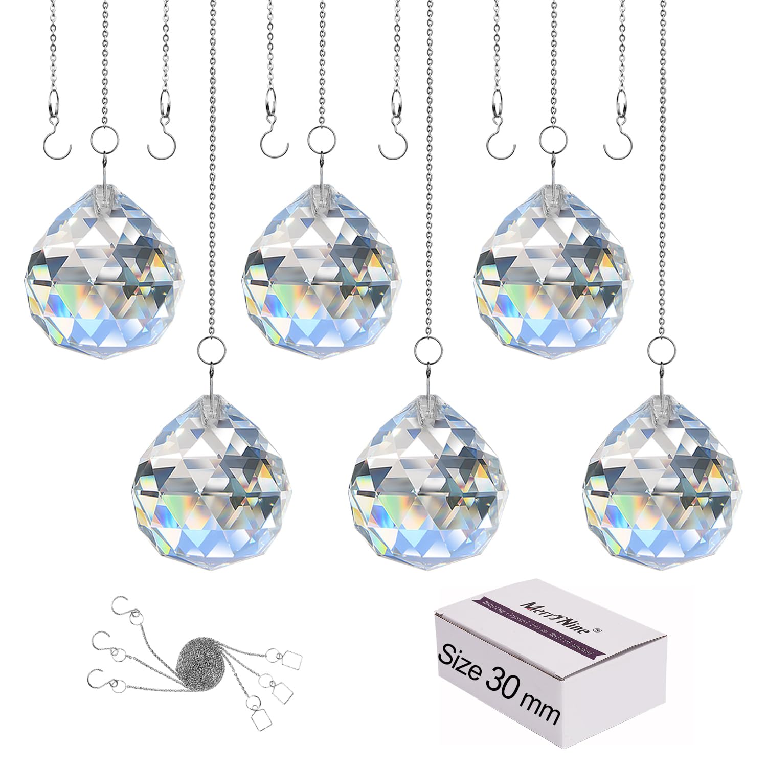 MerryNine crystal ball prism 30mm catches sunlight to create vivid rainbows.