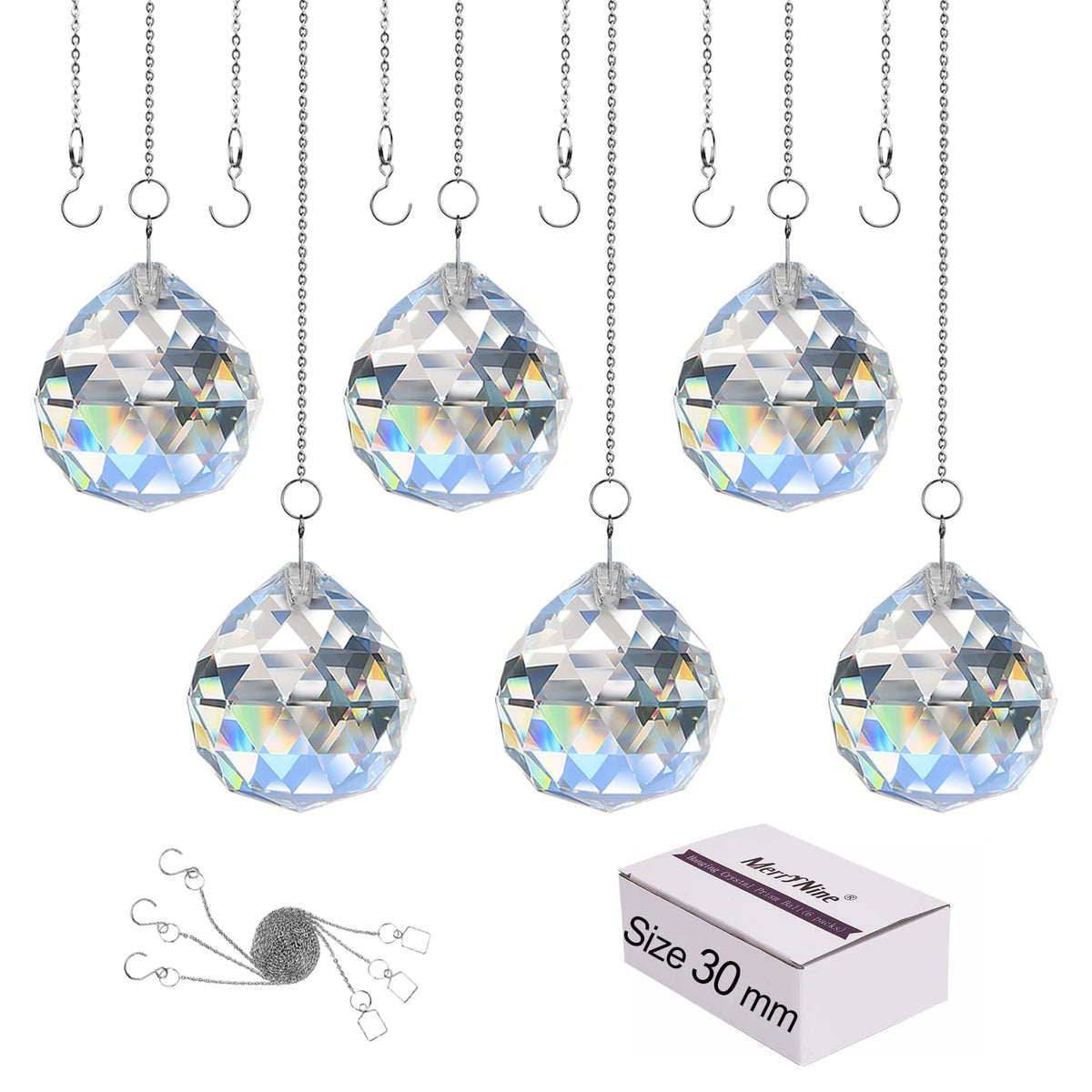MerryNine crystal ball prism 30mm catches sunlight to create vivid rainbows.