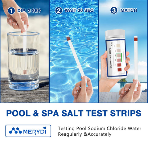 Merydi Saltwater Test Strips color chart on the bottle for ppm comparison