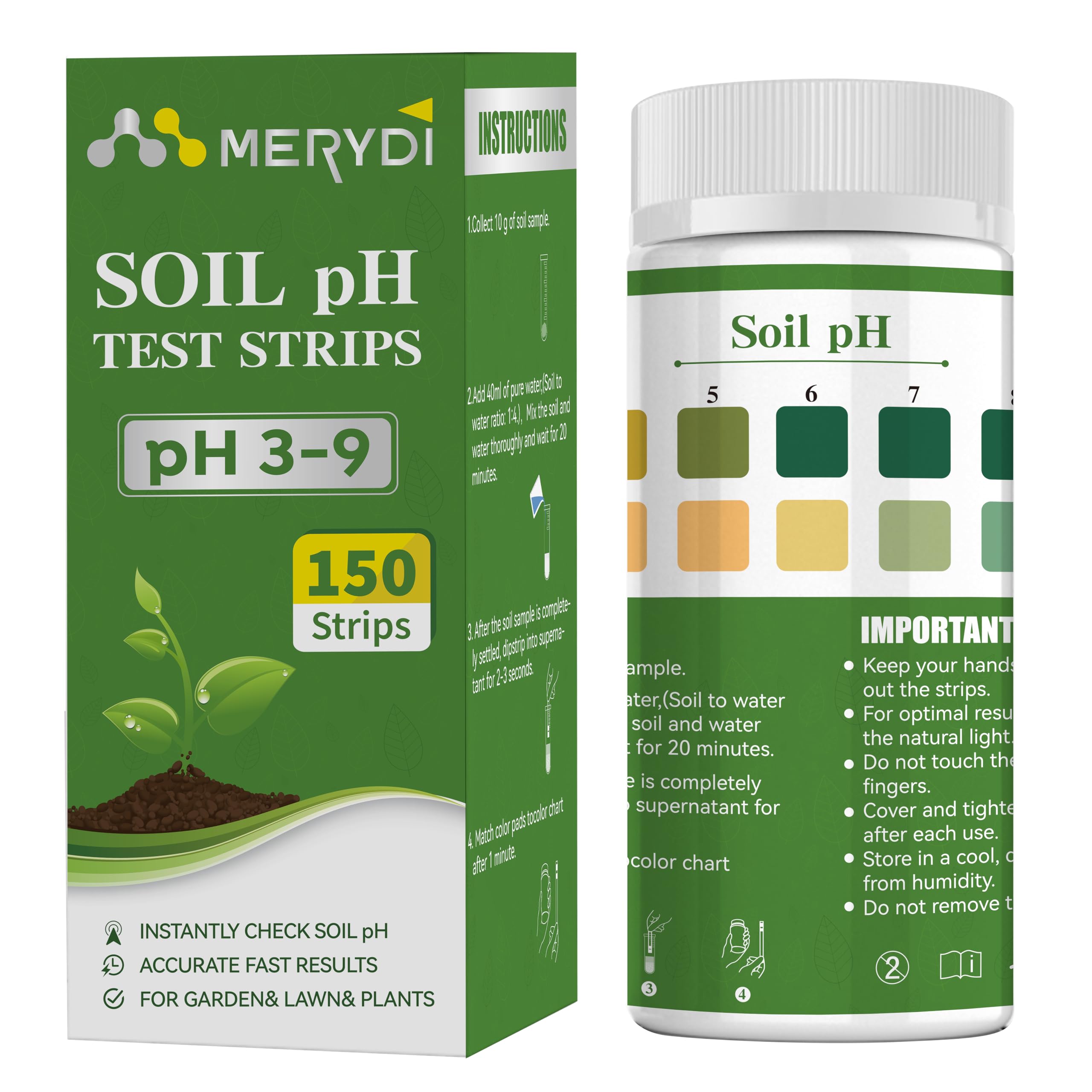 Merydi soil pH test kit with 150 strips for garden testing
