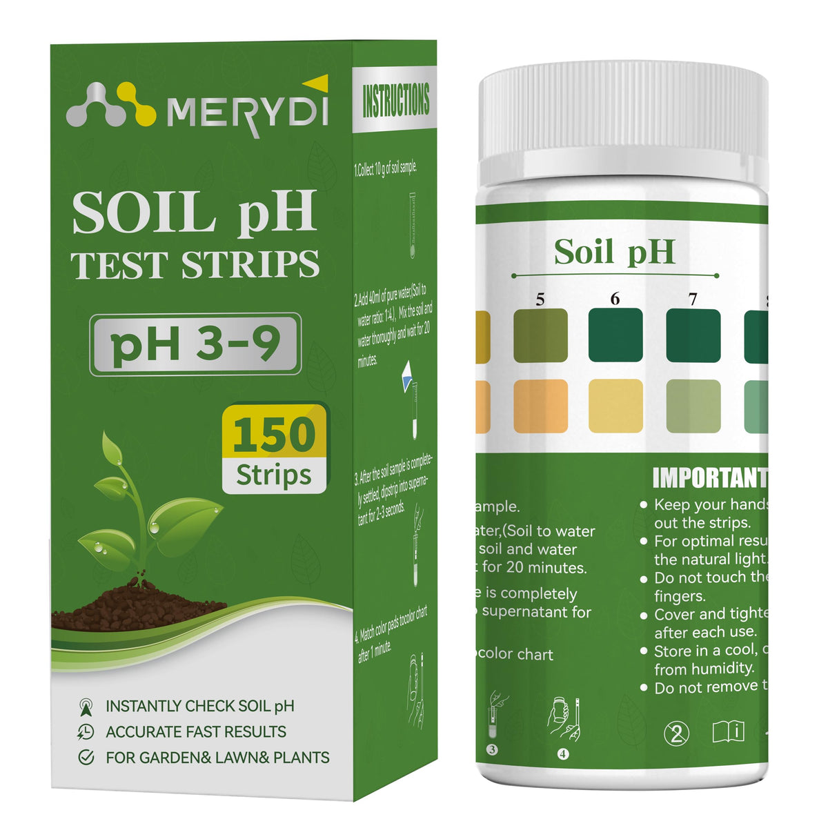Merydi soil pH test kit with 150 strips for garden testing