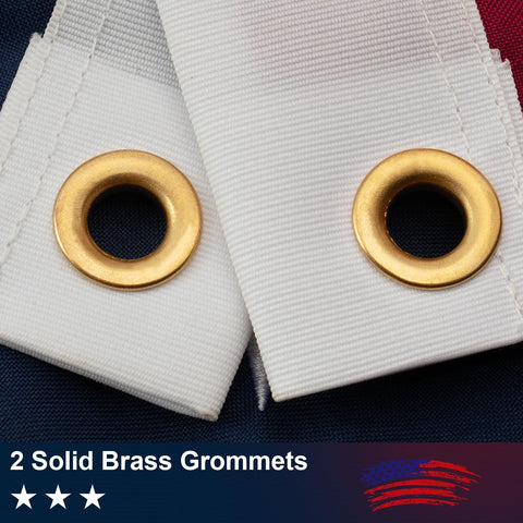 Meryndou flag shows double-stitched stripes for durable edging.