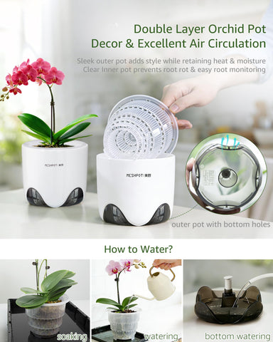 Meshpot orchid pot 5-inch outer ceramic-look pot enhances decor.
