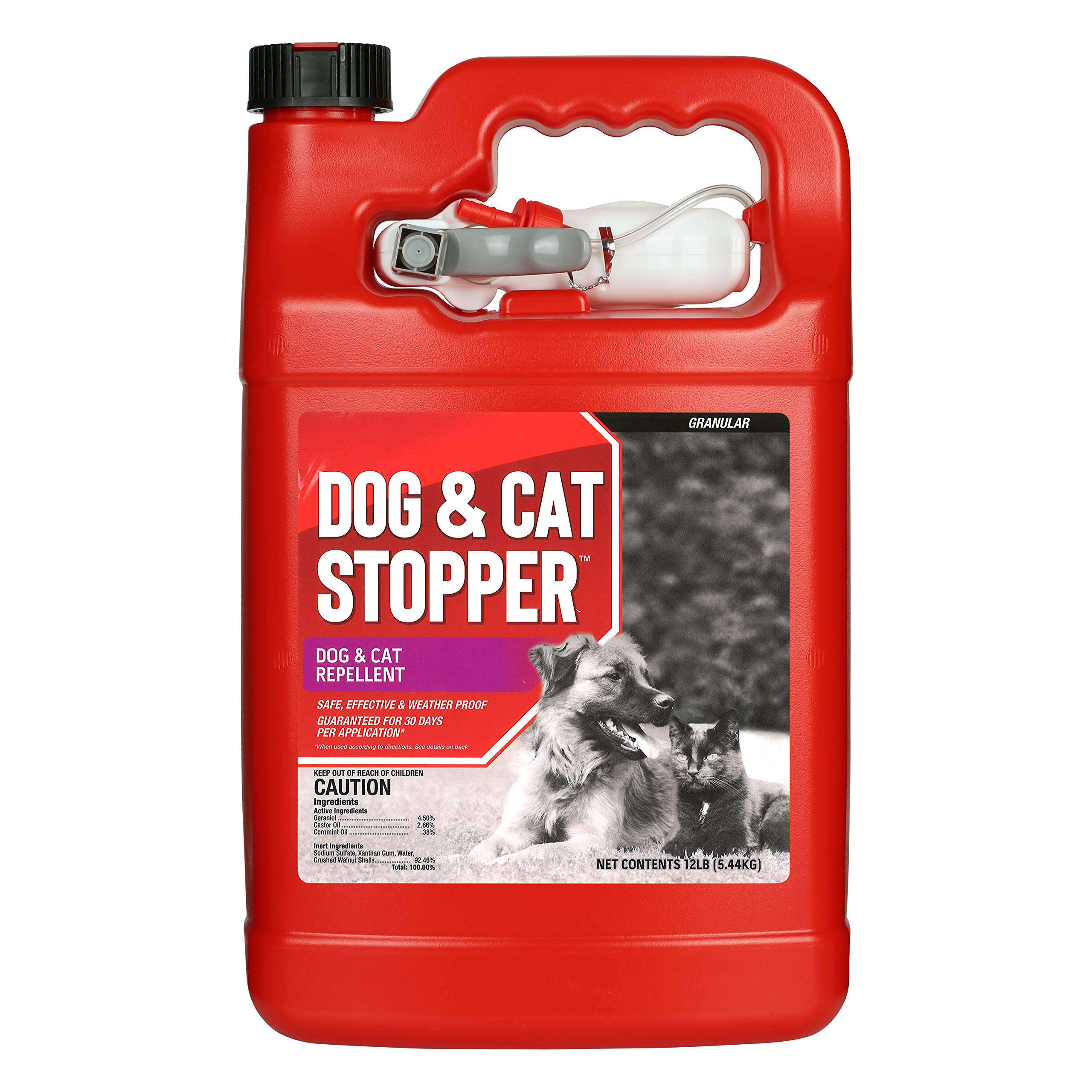 Messinas Dog & Cat Stopper bottle ready to use, ideal for garden protection.