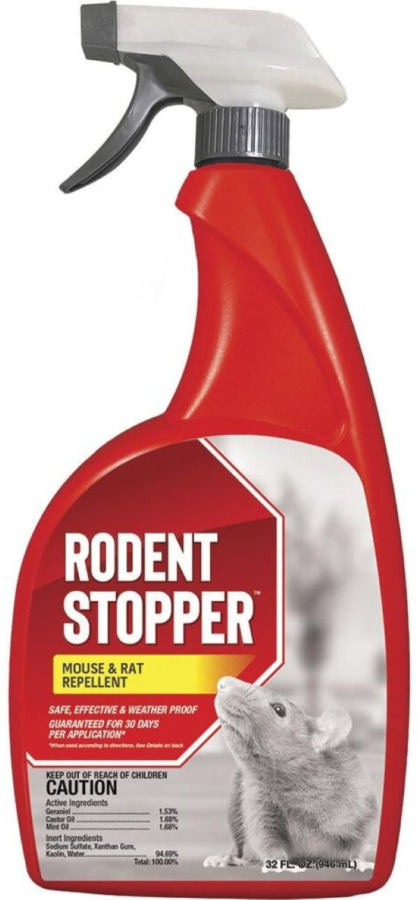 Messinas Rodent Stopper 32oz bottle ready to deter rodents indoors and outdoors.