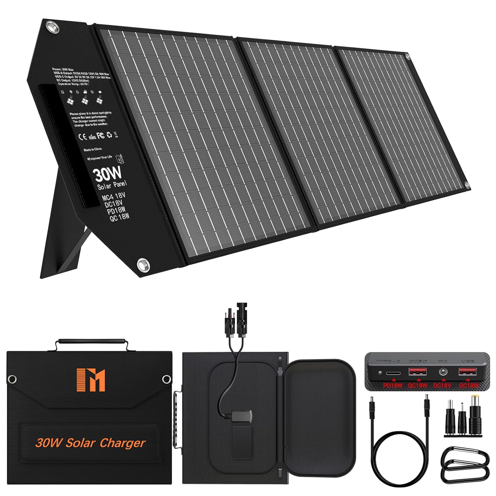 Mesuvida 30W folded solar panel front view for compact backpacking charging