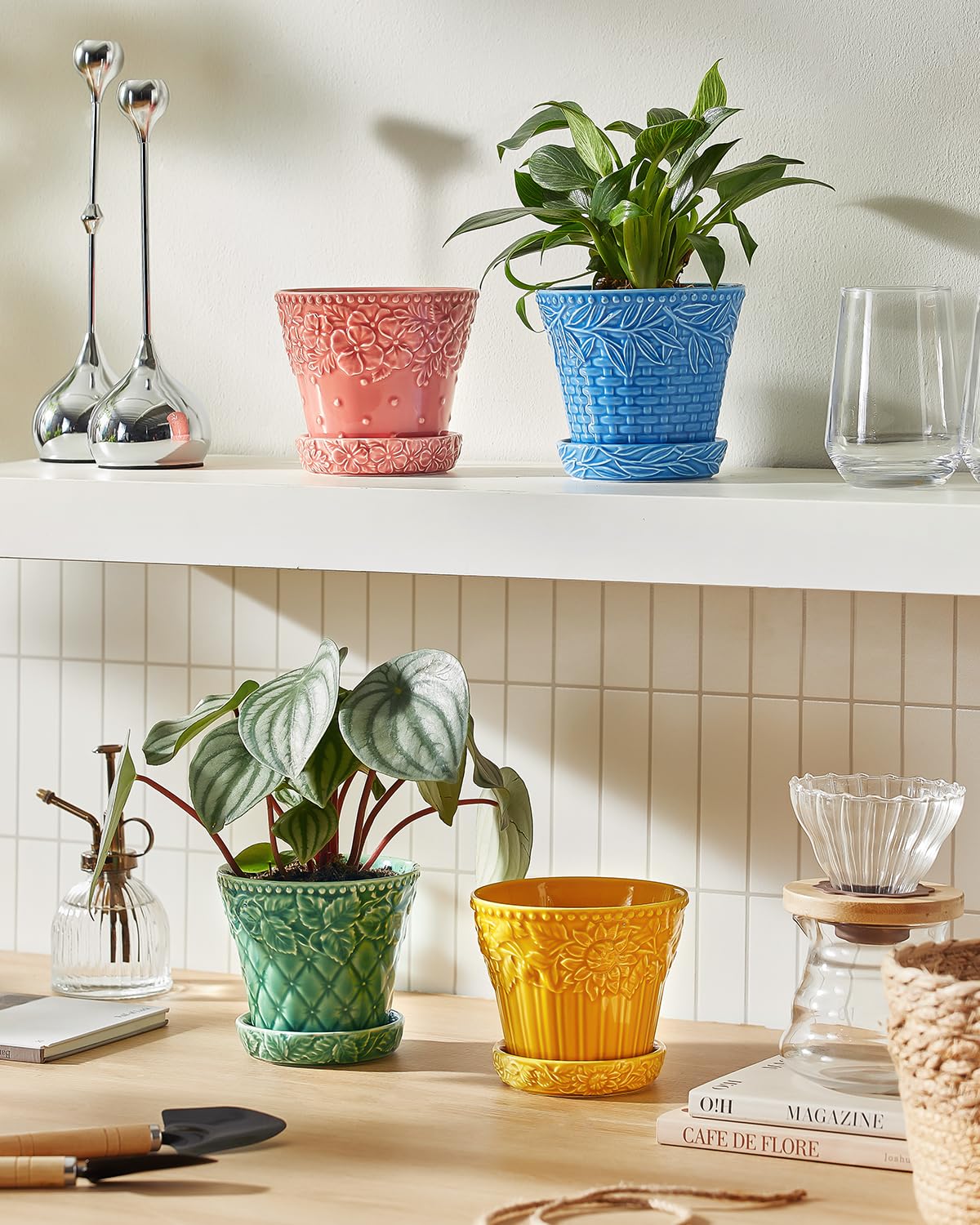 Metahom four-pot set sized 4.9 inches fits small indoor plants.