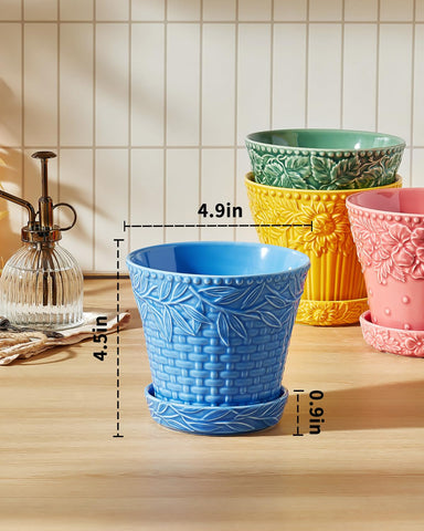 Metahom ceramic pot body features geometric texture for modern style.