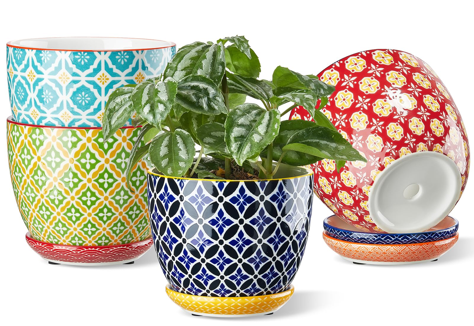 Metahom ceramic pot with colorful geometric pattern brightens any space.
