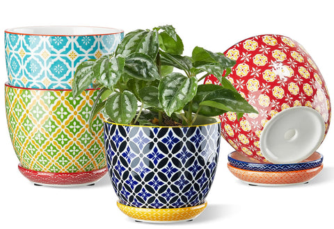 Metahom ceramic pot with colorful geometric pattern brightens any space.