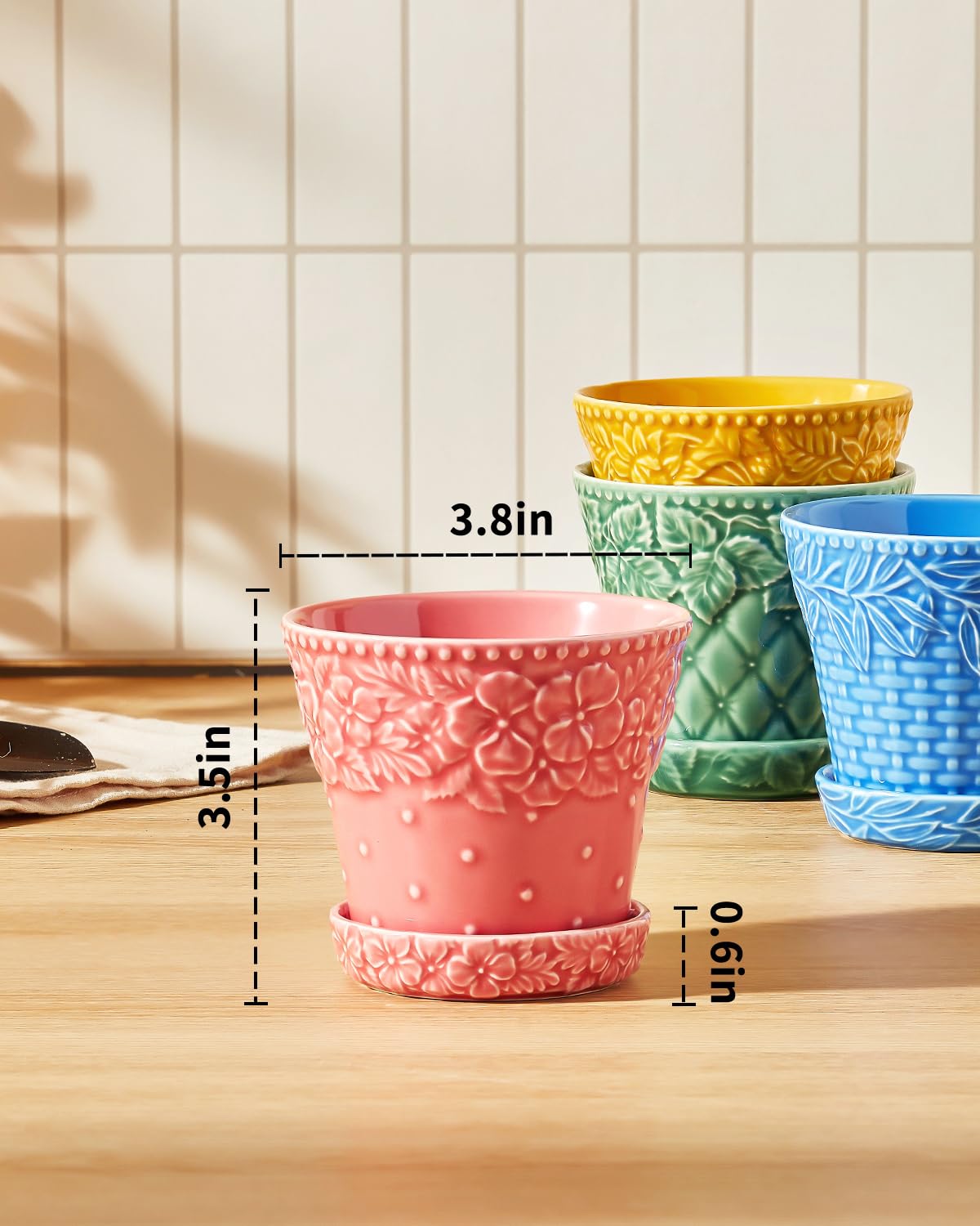 Metahom succulent pot with geometric body texture enhances shelf decor.