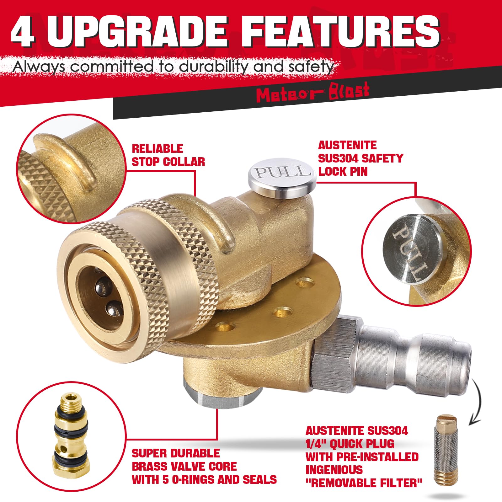 Meteor Blast brass valve core with multiple O-rings for durable rotation