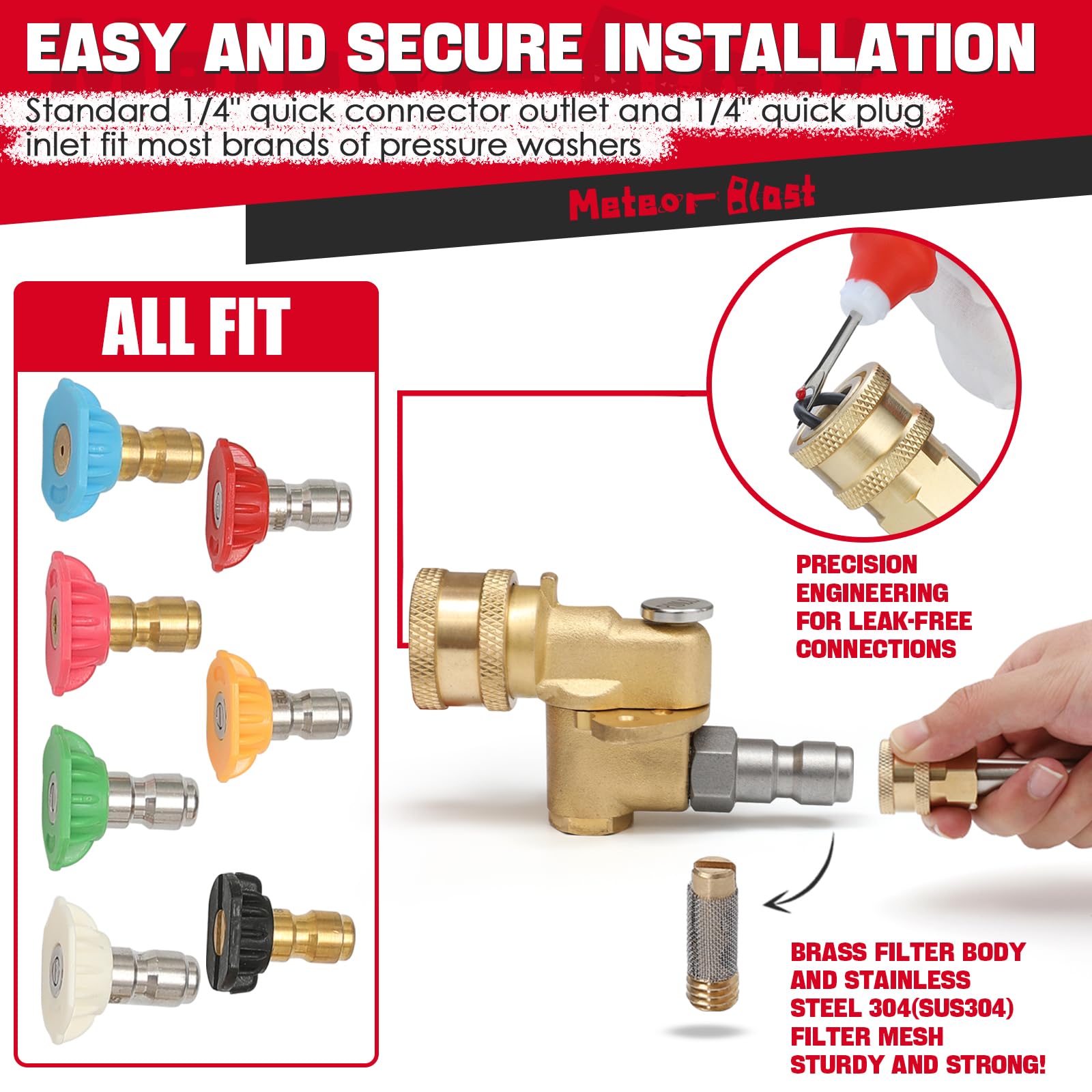 Meteor Blast Pivoting Coupler brass core delivers durable, rust-resistant performance.