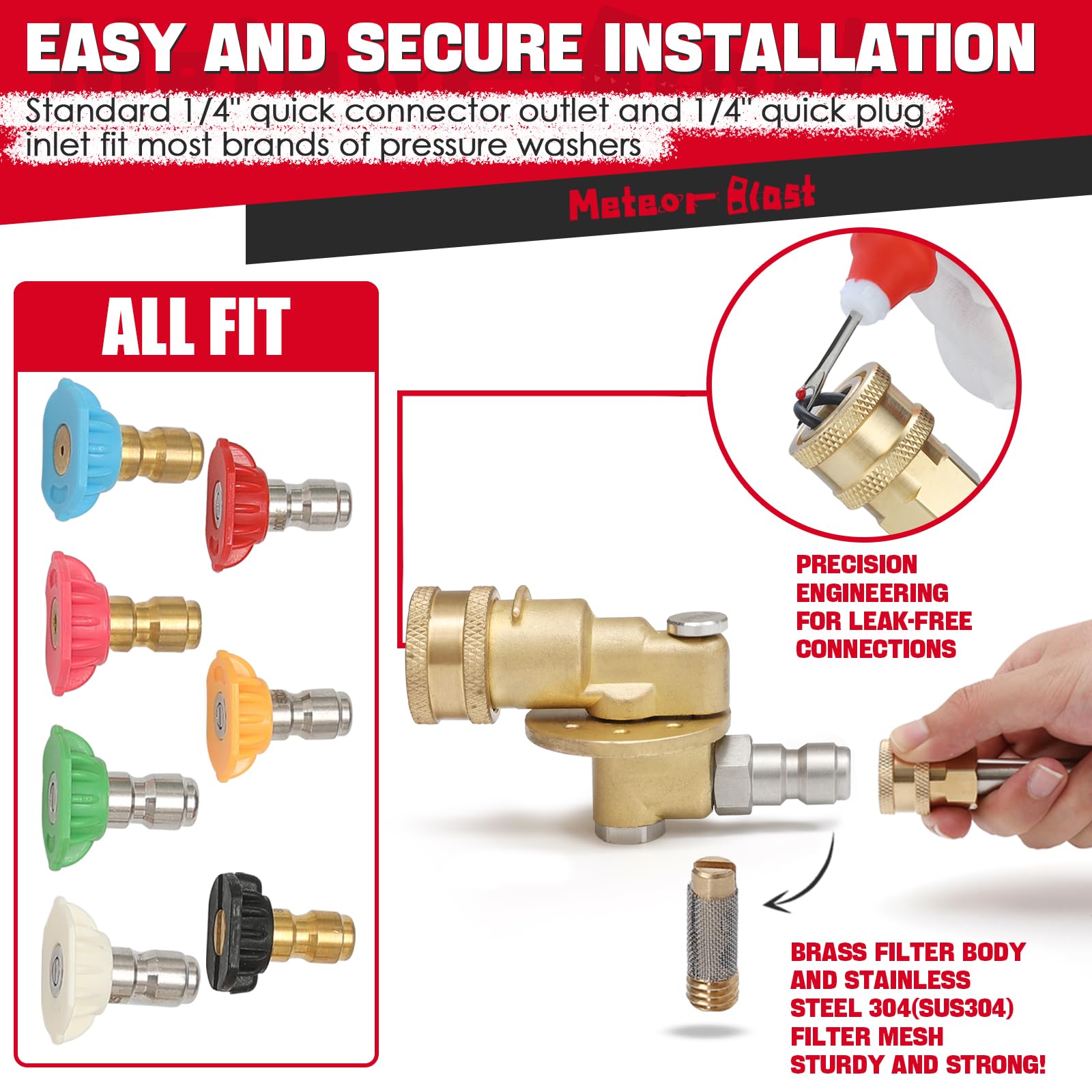 Meteor Blast 1/4" quick connect inlet and outlet connections