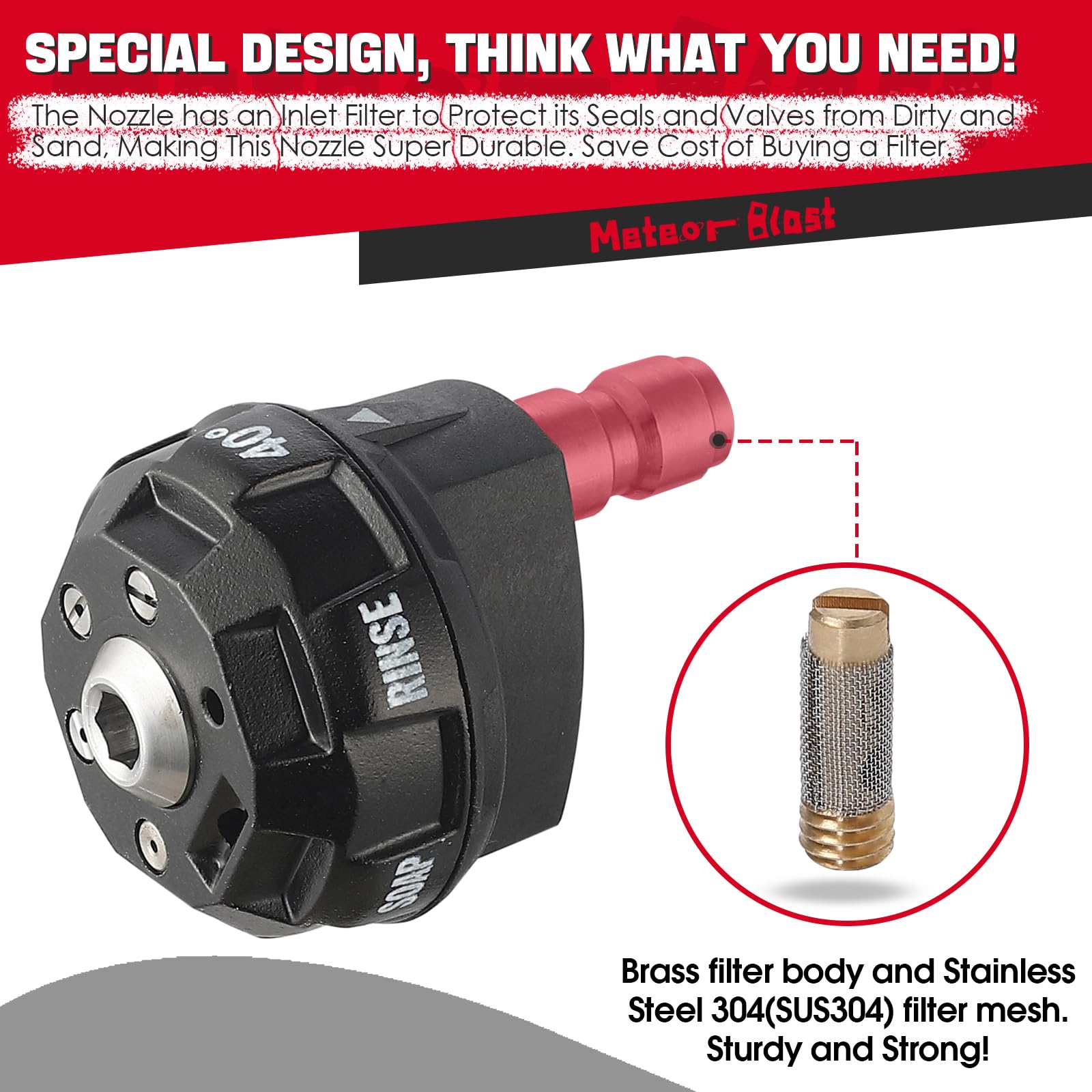 Stainless steel swivel base on Meteor Blast enables smooth cleaning motion.