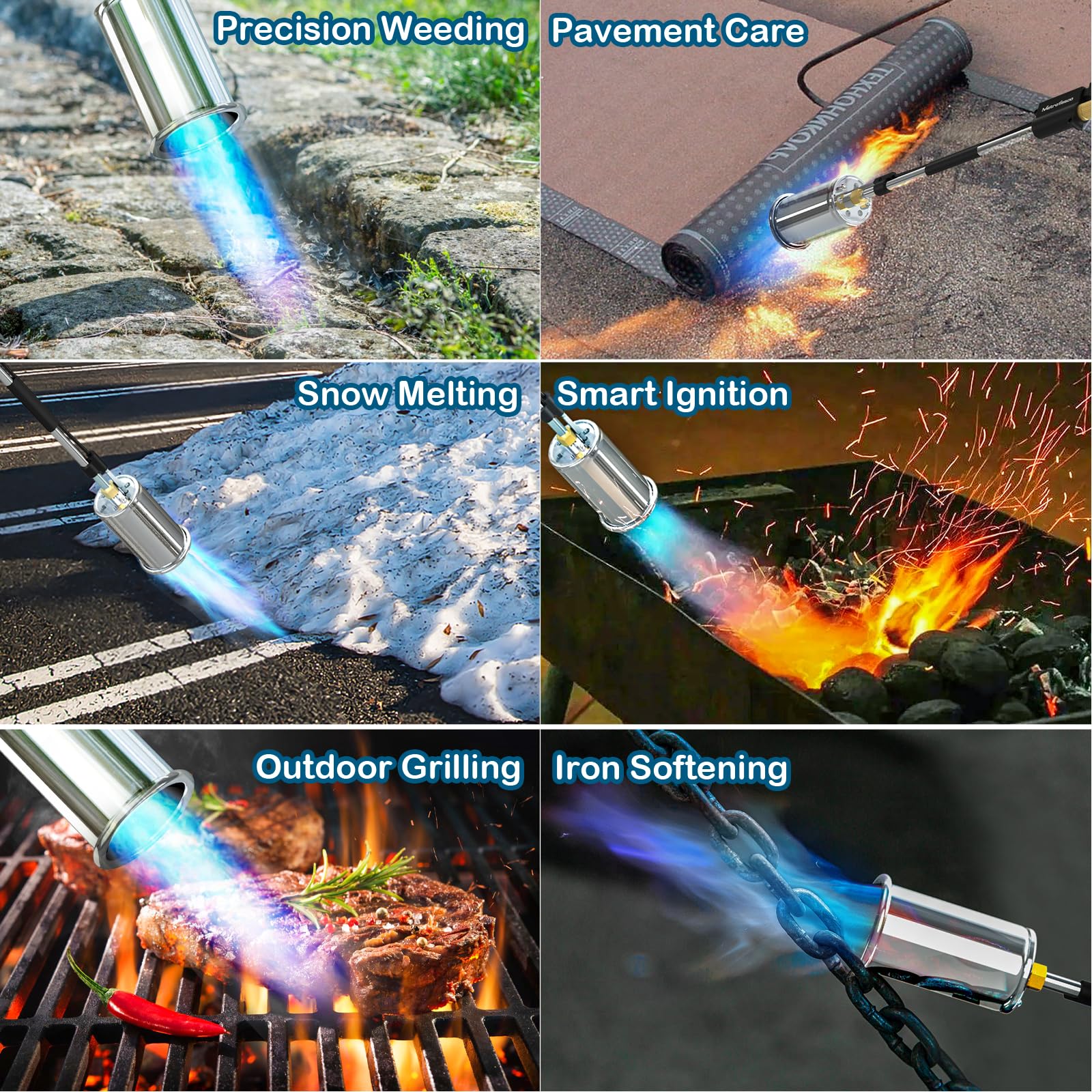 MetroTesco propane torch extended handle shows 30-inch reach for safety