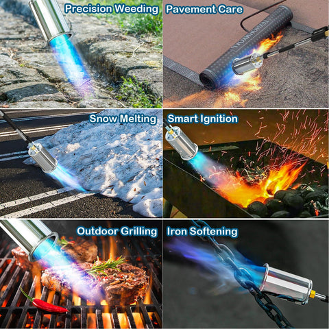 MetroTesco propane torch extended handle shows 30-inch reach for safety