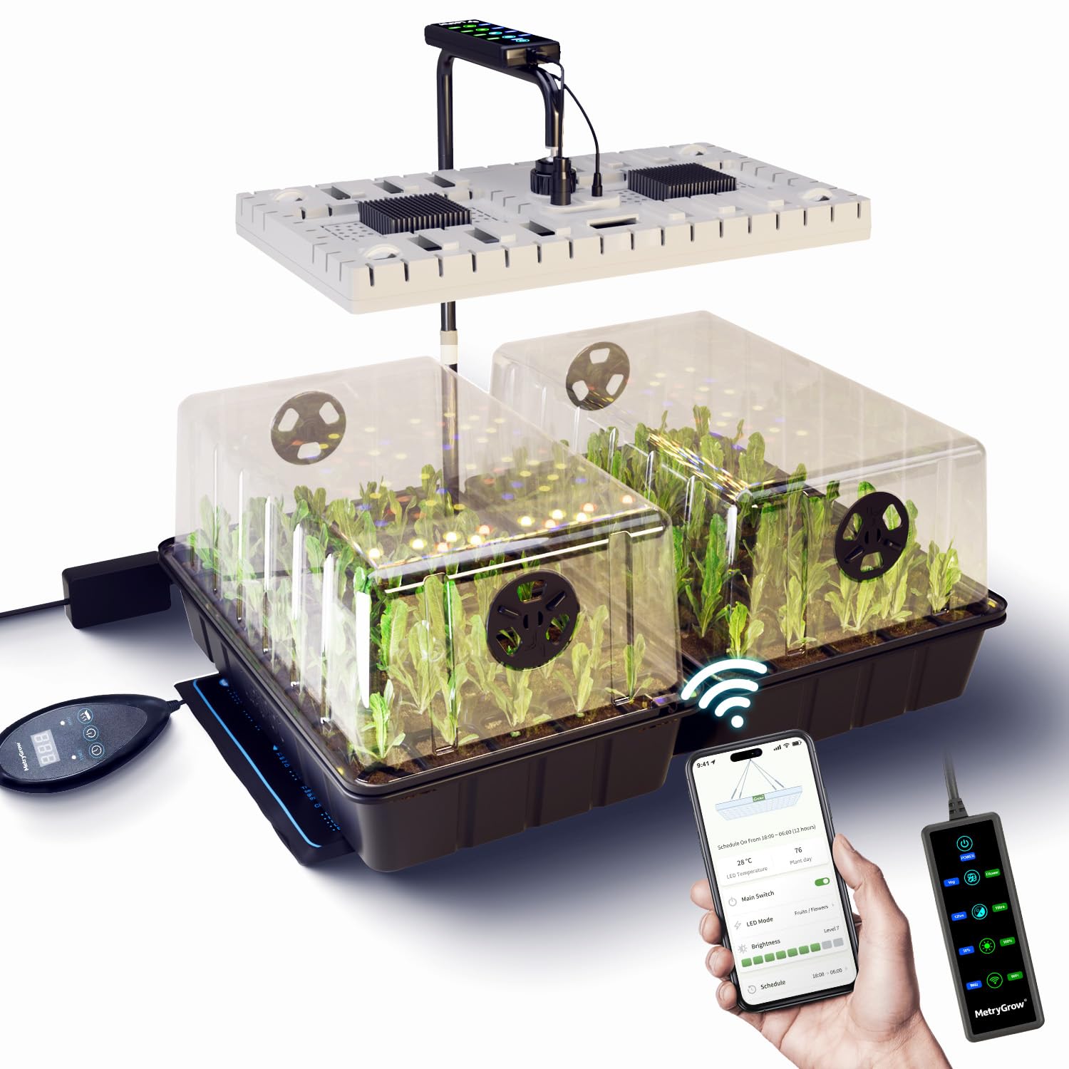 MetryGrow 80-cell seed tray assembly for indoor germination and seedling spacing