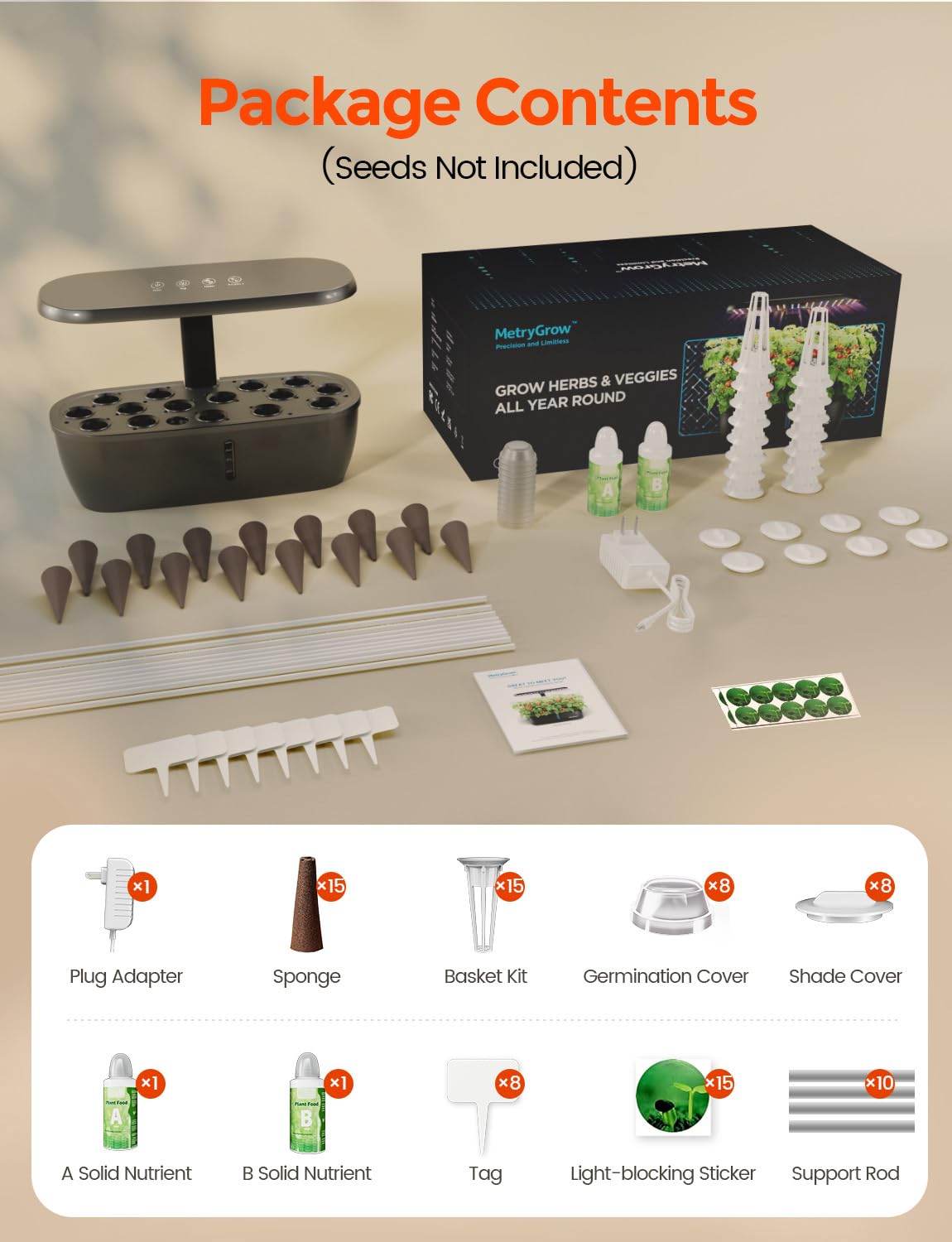 MetryGrow MG-15 complete kit includes all setup essentials.