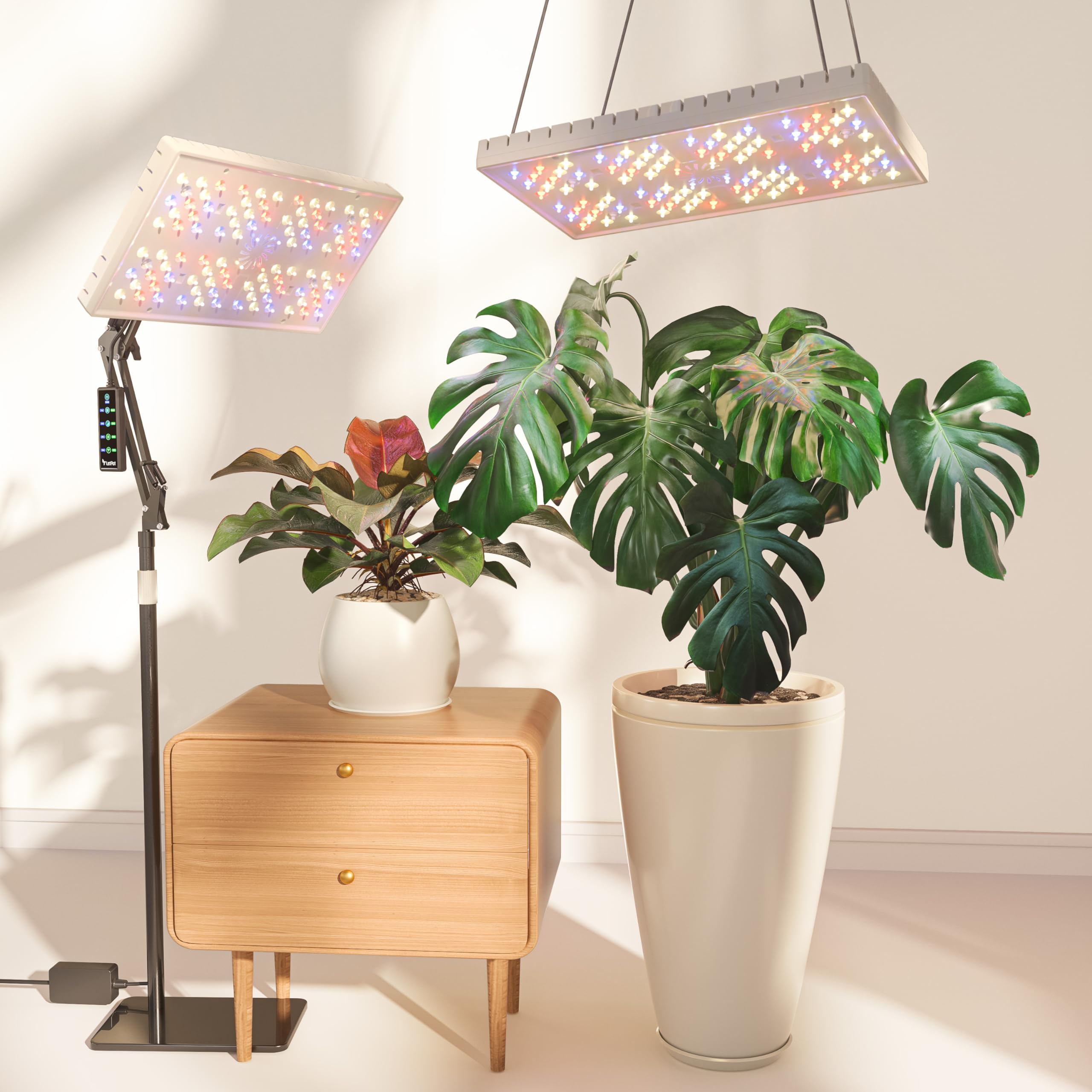 MetryGrow plant light with app control and magnetic panel for precise scheduling.