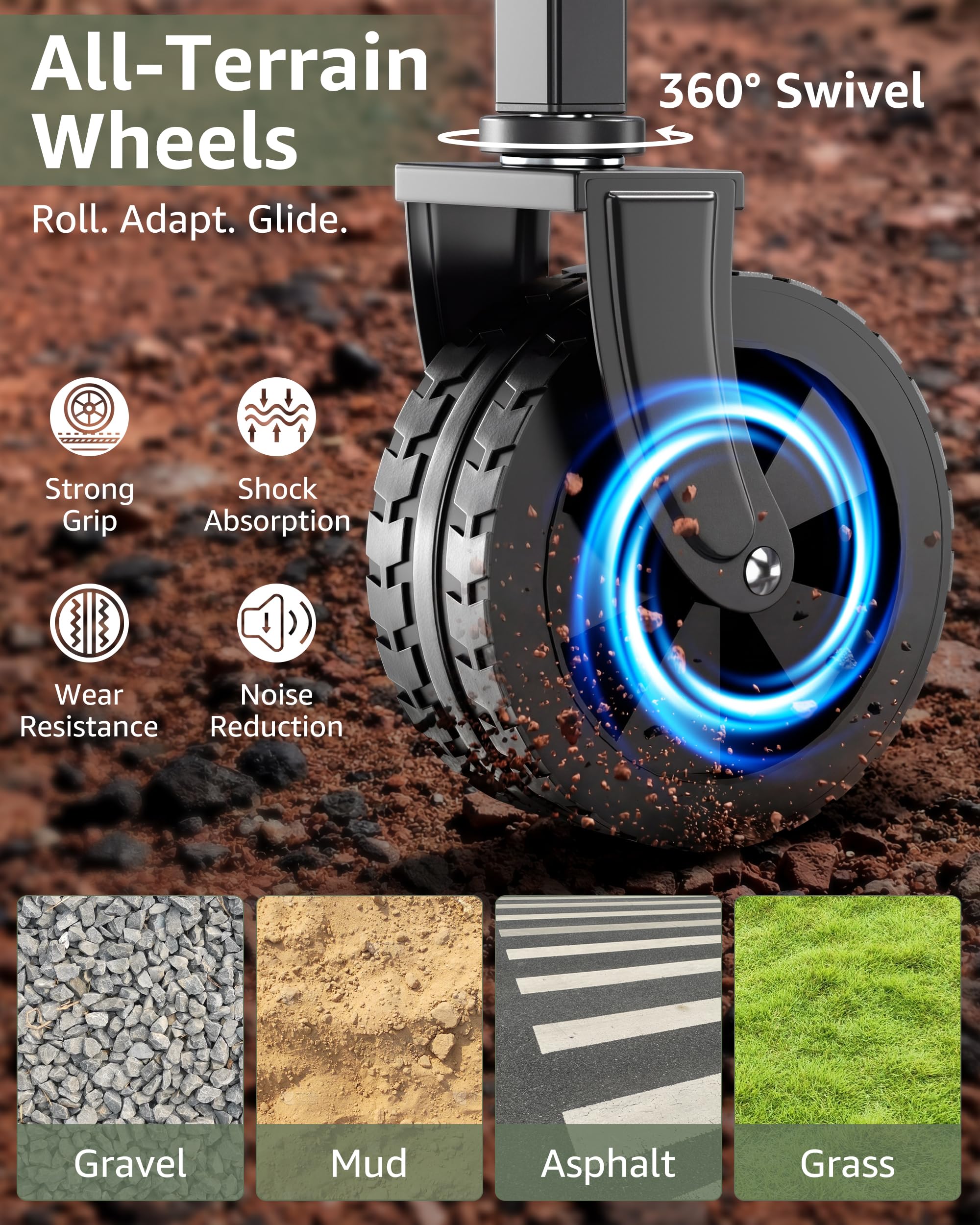 MEUIS PU wheels roll smoothly over rough surfaces