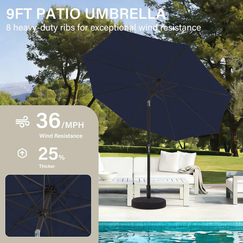 MEWAY 9ft patio umbrella crank lift system for quick setup.