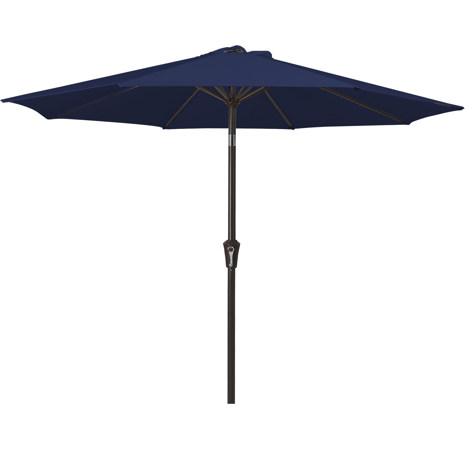 MEWAY 9ft patio umbrella front view in navy fabric offering stylish shade.