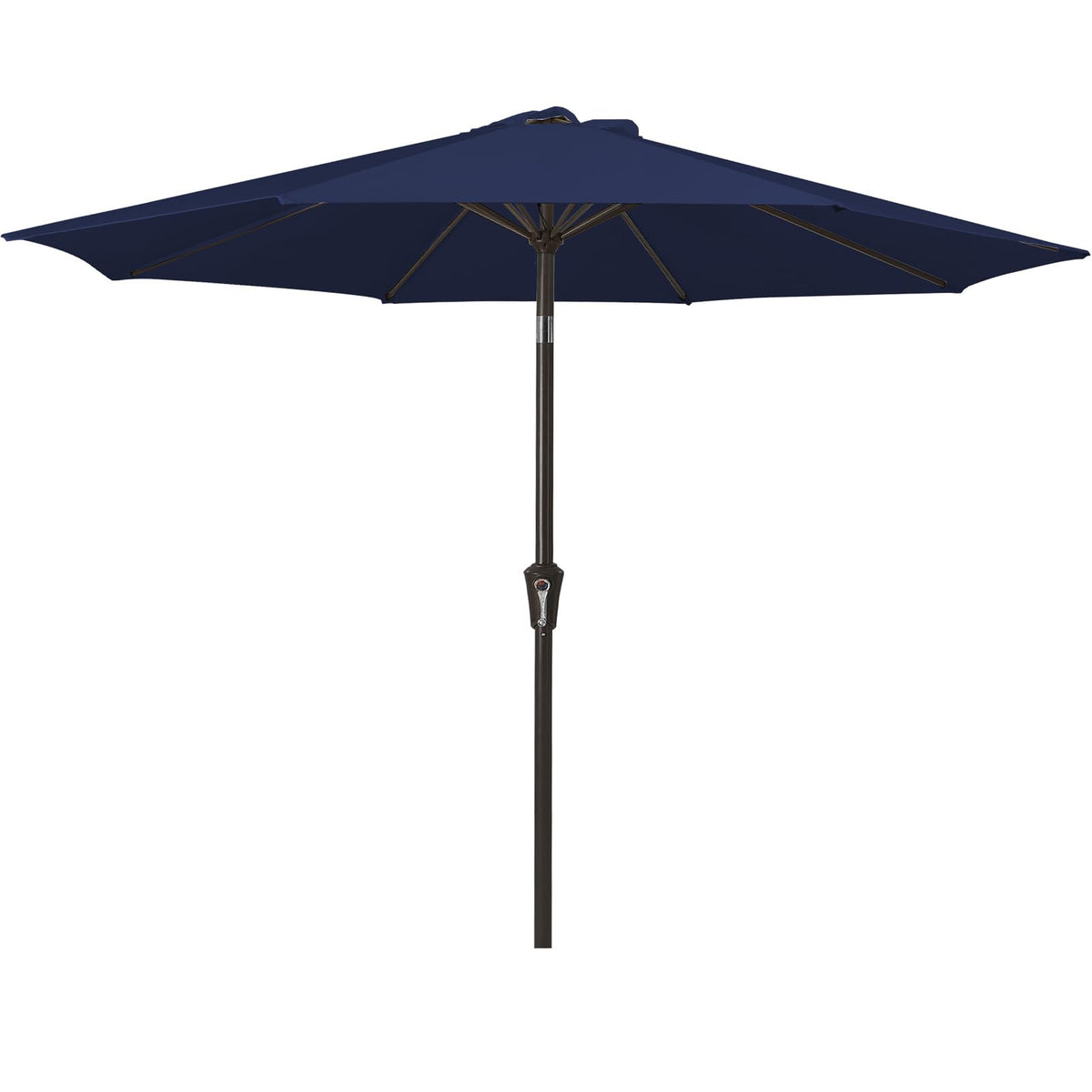 MEWAY 9ft patio umbrella front view in navy fabric offering stylish shade.