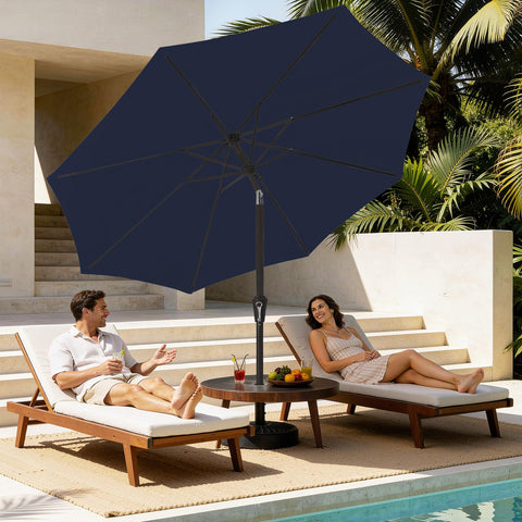 MEWAY 9ft patio umbrella push-button tilt for easy angle adjustment.