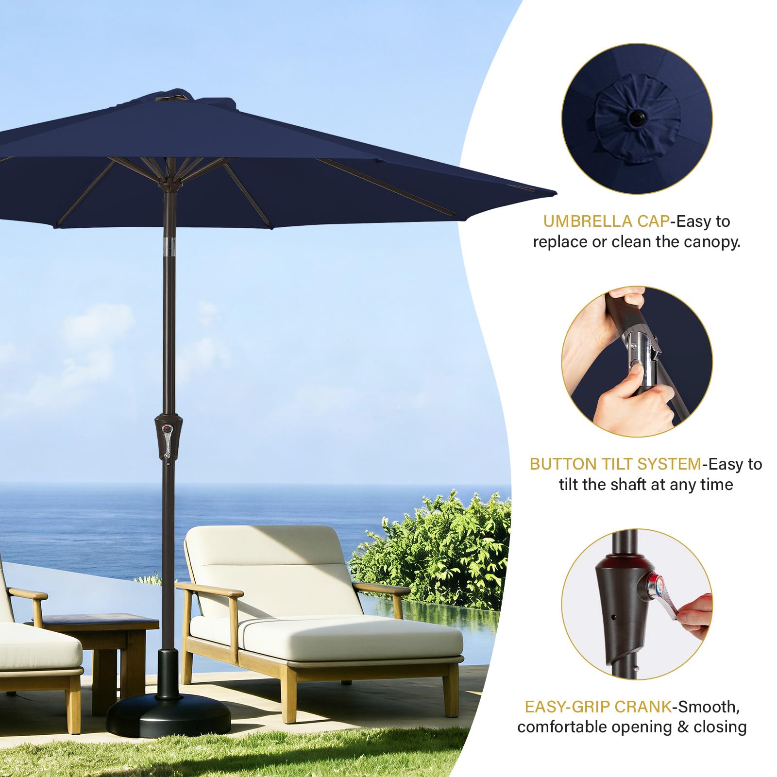 MEWAY 9ft patio umbrella vented canopy promotes airflow.
