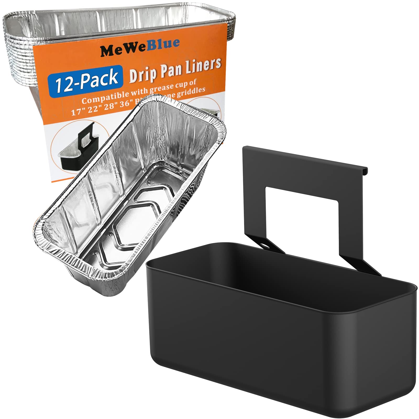 MeWeBlue grease catcher for Blackstone griddles reduces mess and cleans quickly.
