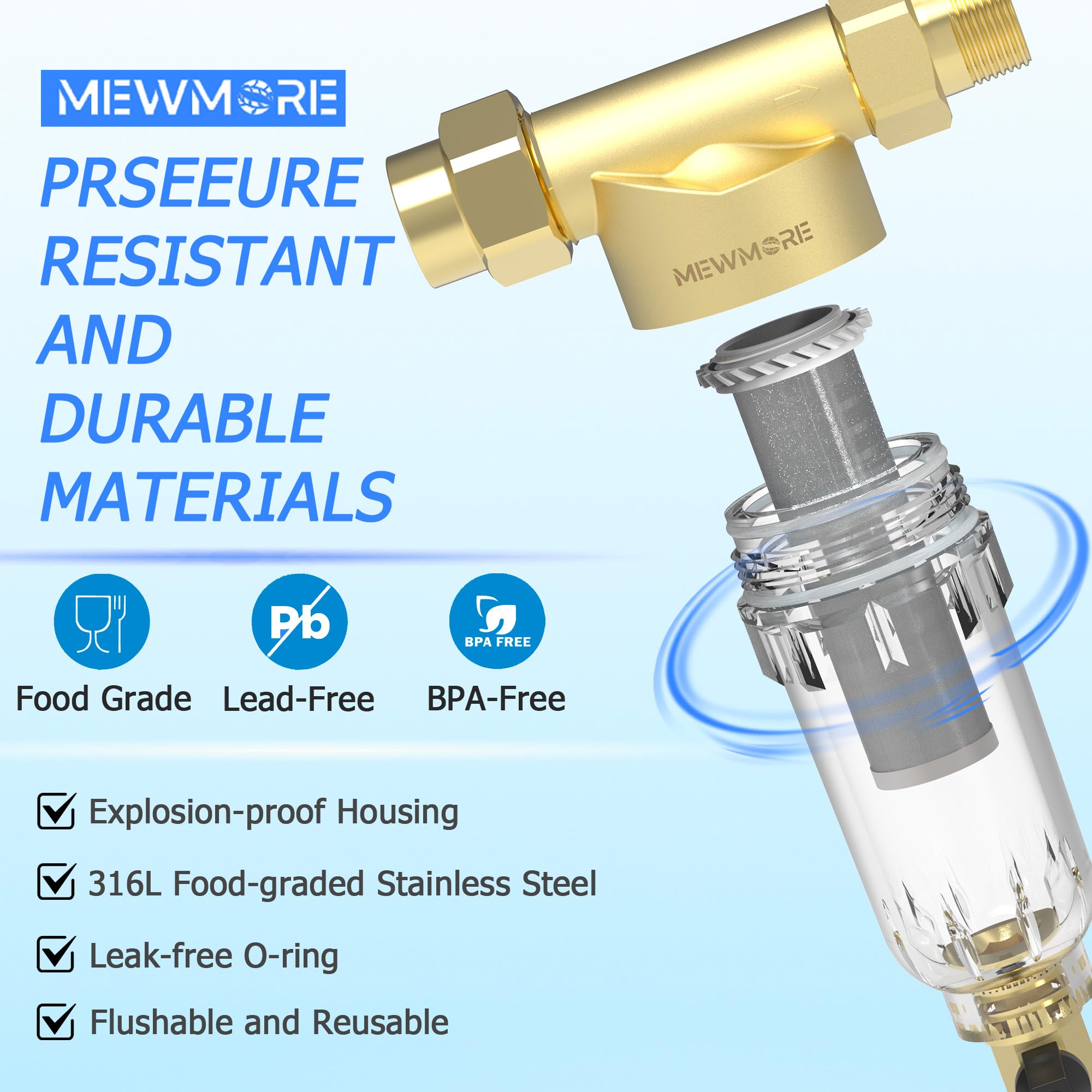 MewMore GFC40 40-micron cartridge captures fine sediments.